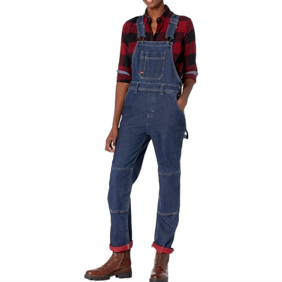 Dickies Womens Warming‎ Temp IQ Denim Bib Overall Carpenter Red Lining Size 2XL - Picture 1 of 16